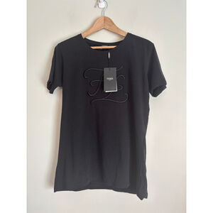 Fendi Women's Black Logo FF Embroidered T-Shirt XXL